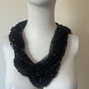 Banjara Scaves Black Sheer Beaded Lace Shawl New With Tag